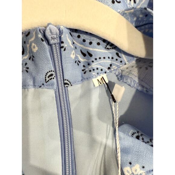 Bandana Paisley Print Long Sleeve Button-Front Shirt Mini Dress Blue Women's M - Picture 3 of 3